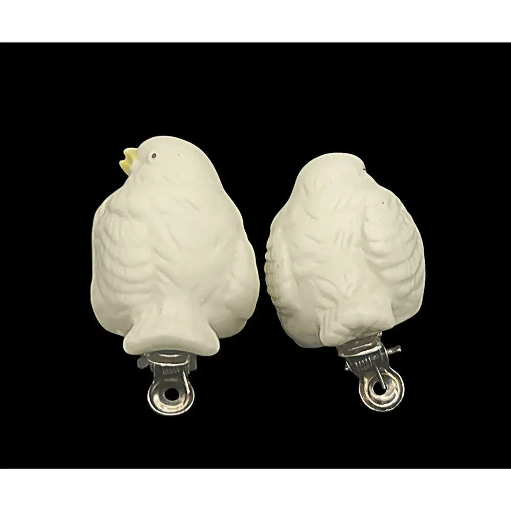 Vintage Set Of 2 1984 Dept 56 Snowbird Light-Ups Bisque Birds Clip-On 2.5